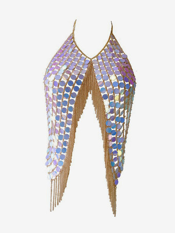 ローズレッドレディース ジュエリー ボディ チェーン ブルー ビーズ バックレス ボディ チェーン