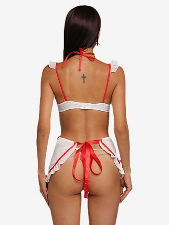 セクシー ナース コスチューム ハロウィン ホワイト レディース カラーブロック セット クラバット Tバック ランジェリー