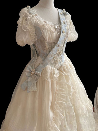 スイートロリータドレス ポリエステル長袖ドレス ロリータ ウェディングドレス