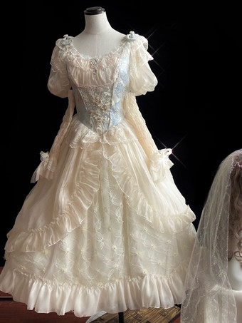 スイートロリータドレス ポリエステル長袖ドレス ロリータ ウェディングドレス