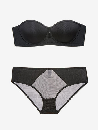 女性用ブラ ブラック ナイロン 2ピース ランジェリー