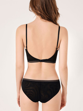 女性用ブラ ブラック ナイロン 2ピース ランジェリー