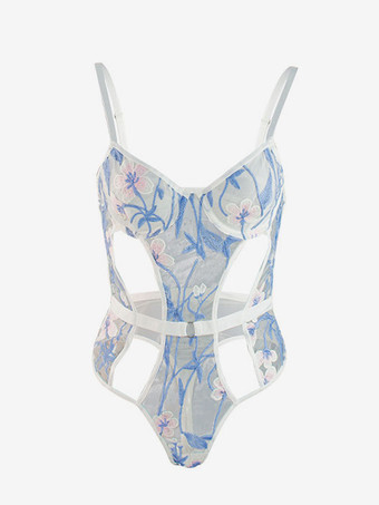 女性のランジェリーのための白い花柄のレースのテディ