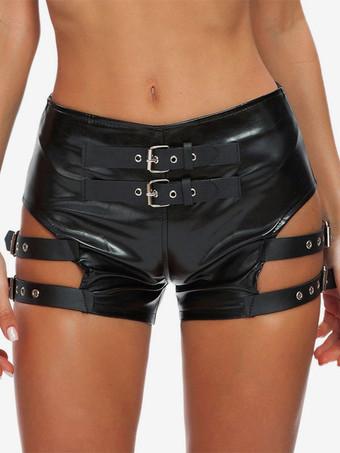 Bras Lingerie Women Bra Black Metal Details PU Leather Sexy Bra