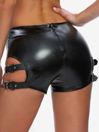 クラブウェア メタルディテール セクシーなブラック PU レザーボトム