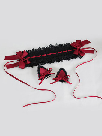 ゴスロリ アクセサリー バーガンディ リボン レース フリル ポリエステル アクセサリー その他