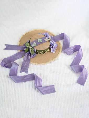 牧歌的なスタイルのロリータ ハット パープル リボン フリル花アクセサリー ロリータ アクセサリー
