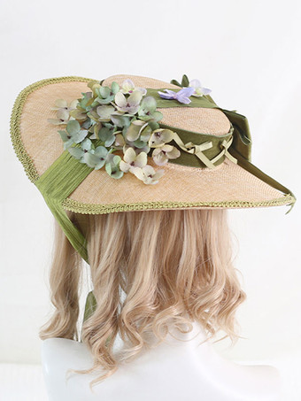 牧歌的なスタイルのロリータ ハット パープル リボン フリル花アクセサリー ロリータ アクセサリー