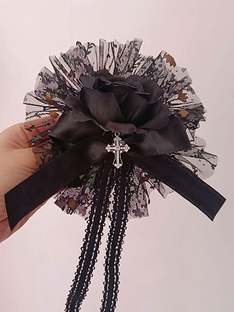 ゴスロリ アクセサリー 黒い花 フリル ポリエステル 帽子 その他