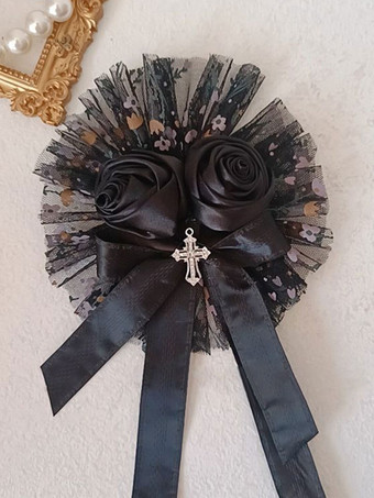 ゴスロリ アクセサリー ブラック フリル 花 帽子 ポリエステル その他