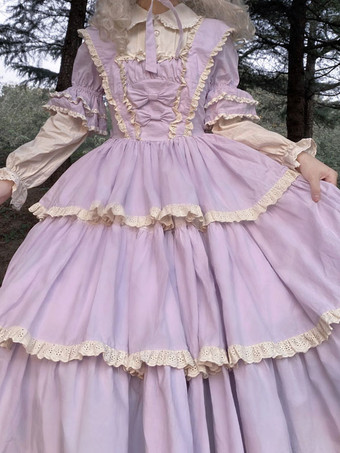 ゴシックロリータドレス リボン フリル パープル パープル