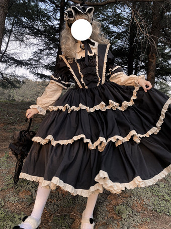 ゴシックロリータドレス リボン フリル パープル パープル