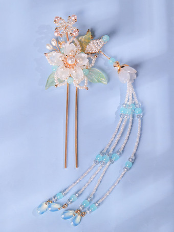 中国風ロリータ アクセサリー ホワイト パール フラワー アクセサリー メタル 雑貨