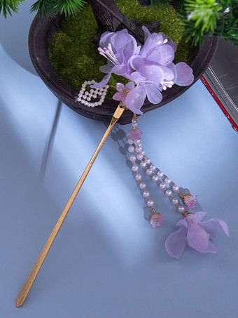 中国風ロリータ アクセサリー 紫の花 真珠 アクセサリー メタル その他