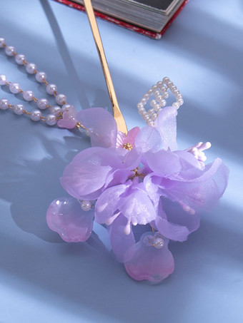 中国風ロリータ アクセサリー 紫の花 真珠 アクセサリー メタル その他
