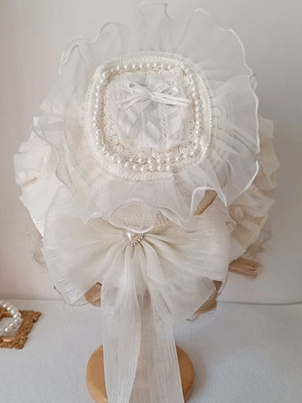 ROCOCO Style Lolita Hat Ecru White Ruffles Lace Bows Accessory Lolita Accessories