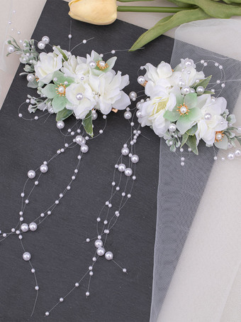 中国風ロリータ アクセサリー 生成り ホワイト 花 パール チェーン メタル アクセサリー その他