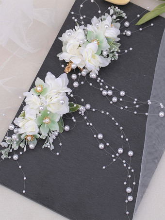 中国風ロリータ アクセサリー 生成り ホワイト 花 パール チェーン メタル アクセサリー その他