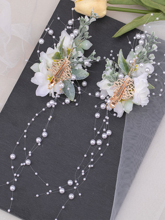 中国風ロリータ アクセサリー 生成り ホワイト 花 パール チェーン メタル アクセサリー その他