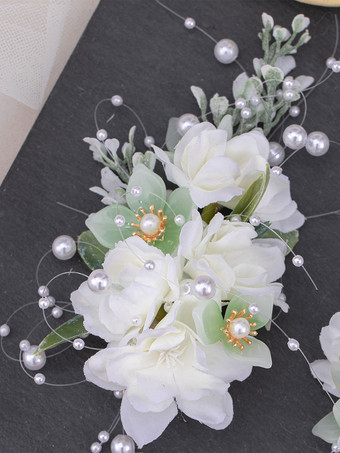 中国風ロリータ アクセサリー 生成り ホワイト 花 パール チェーン メタル アクセサリー その他