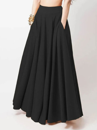 Falda de mujer Negro plisado Cintura larga levantada Pantalones de mujer de gran tamaño
