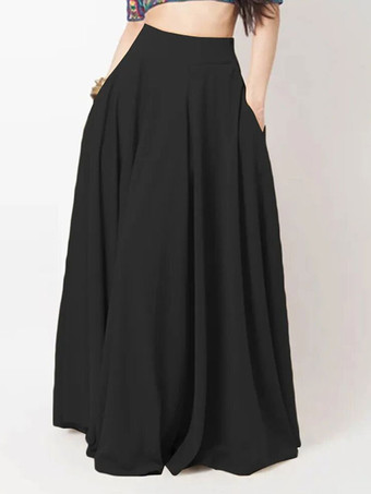 Women Skirt Black Pleated Long Raised Waist Oversized Women Bottoms