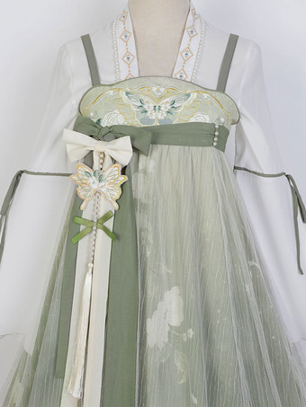 中国風ロリータドレス 刺繍入り ノースリーブ ポリエステル 中国風 花柄 ライトグリーン 中国風ロリータ