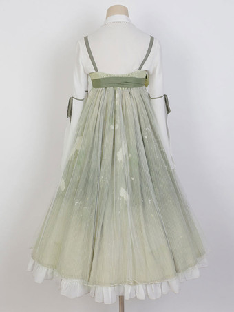 中国風ロリータドレス 刺繍入り ノースリーブ ポリエステル 中国風 花柄 ライトグリーン 中国風ロリータ