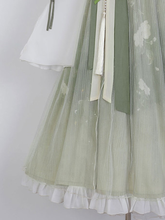 中国風ロリータドレス 刺繍入り ノースリーブ ポリエステル 中国風 花柄 ライトグリーン 中国風ロリータ