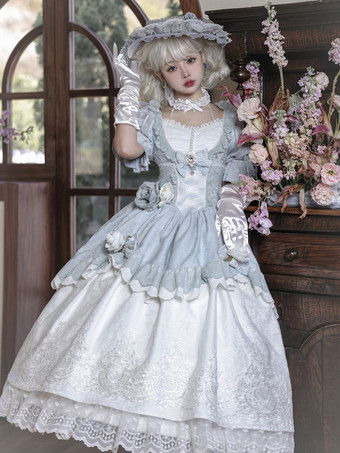 古典的なロリータ ドレス ポリエステル半袖ロリータ ドレス クラシック グレー