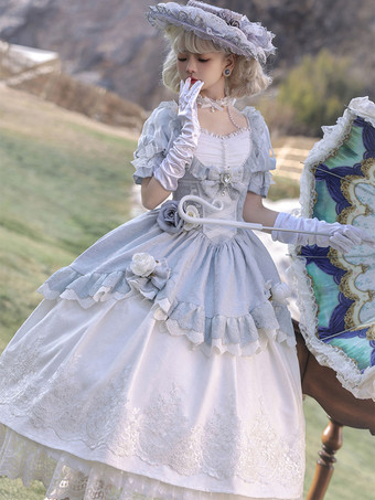 古典的なロリータ ドレス ポリエステル半袖ロリータ ドレス クラシック グレー