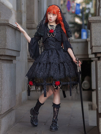 ゴスロリ ドレス レースアップ ブラック ブラック