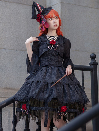 ゴスロリ ドレス レースアップ ブラック ブラック