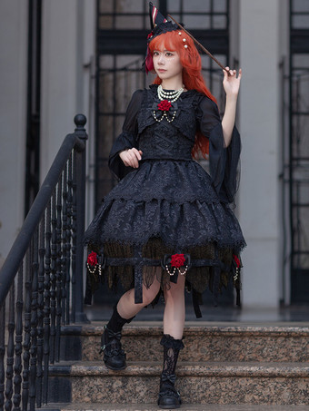 ゴスロリ ドレス レースアップ ブラック ブラック