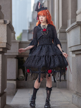 ブラック ロリータ スペシャル ロリータ トップ ベスト コスチューム アスレチック ロリータ ブラック ノースリーブ 花柄