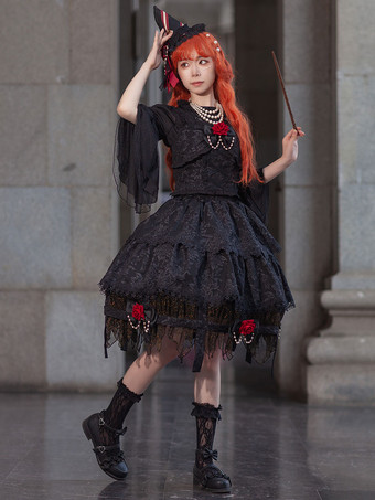 ロリータ スペシャル ロリータ トップ ベスト コスチューム アスレチック ロリータ ブラック ノースリーブ 花柄