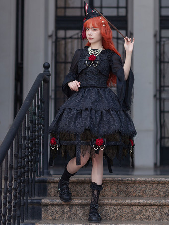 ロリータ スペシャル ロリータ トップ ベスト コスチューム アスレチック ロリータ ブラック ノースリーブ 花柄