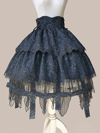 Steampunk Lolita SK Black Bows Lace Lolita Skirts 