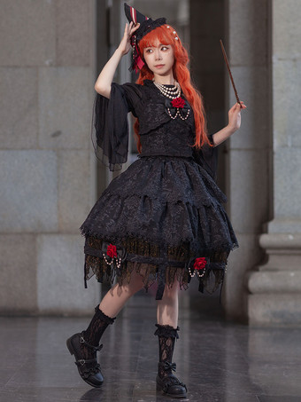 ゴスロリ ドレス レースアップ ブラック ブラック