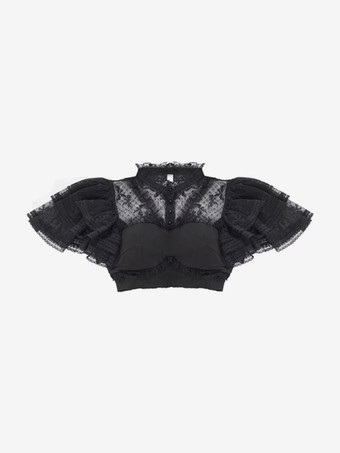 Gothic Lolita Blouses Lolita Top Black Short Sleeves Ruffles Lace Lolita Shirt