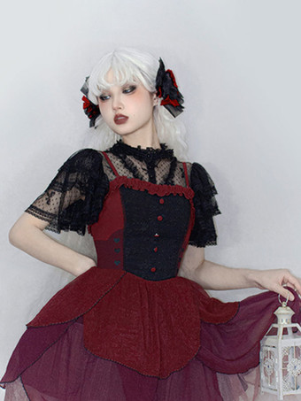 ゴスロリ ブラウス ロリータ トップ 半袖 フリル レース ロリータ シャツ ブラック