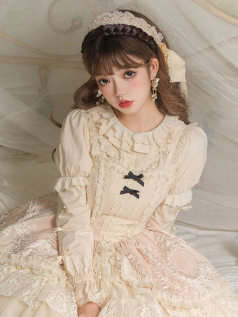 アイボリー ゴスロリ ブラウス フリル 長袖 ブラウス ロリータ トップ ブラック ロリータ シャツ