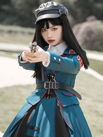 Disfraces Uniforme militar Lolita Ejército Volantes Ojales Cian Cian