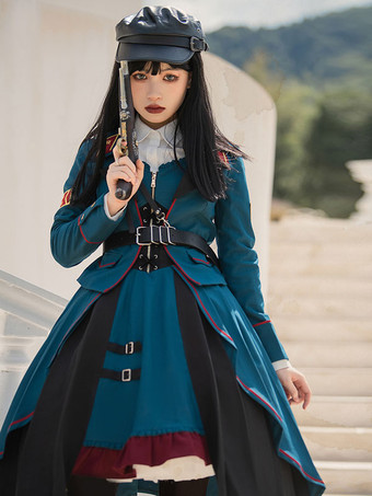 Disfraces Uniforme militar Lolita Ejército Volantes Ojales Cian Cian