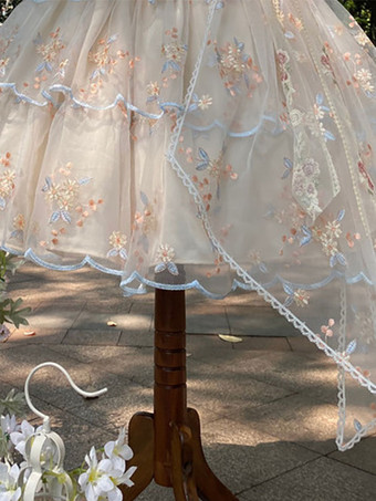 【期間限定】スイートロリータドレス ノースリーブ 花柄 刺繍 レース リボン フリル ロング プリンセスドレス