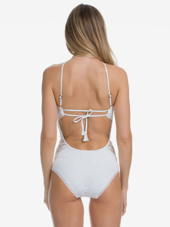 女性ワンピース水着ブラックレースジュエルネック背中の開いた夏のビーチ水着