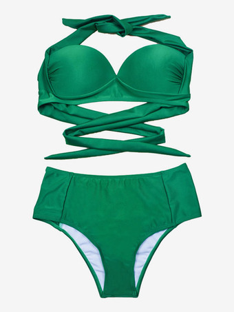 女性のためのビキニ水着ダークグリーン背中の開いた夏のセクシーな水着