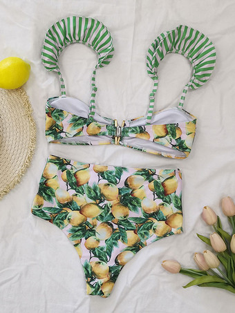 Two Piece Swimsuits Ruffles Backless Summer Beach Swimwear