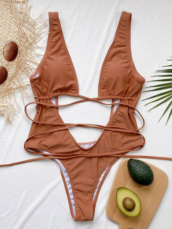 モノキニ水着ロイヤル ブルー レースアップ V ネック バックレス サマー ビーチ水着