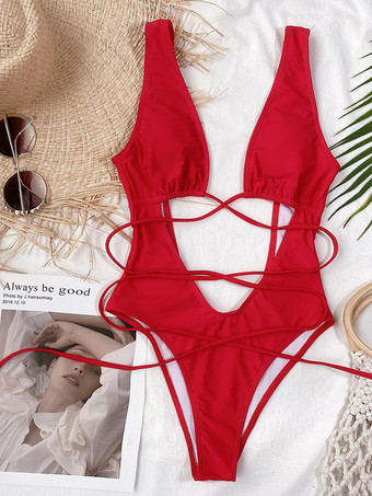 モノキニ水着ロイヤル ブルー レースアップ V ネック バックレス サマー ビーチ水着